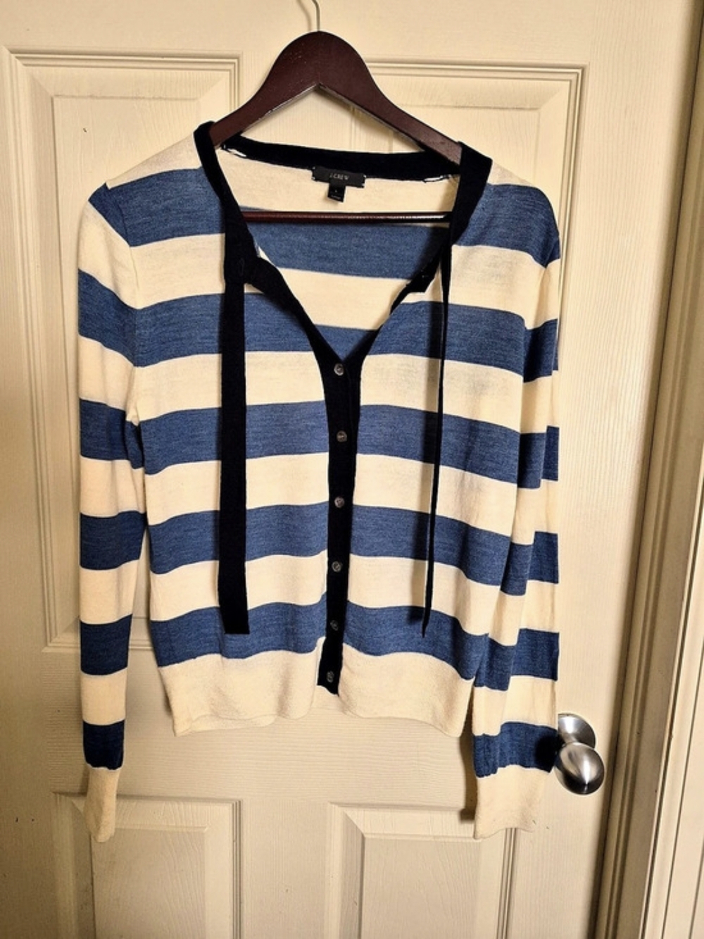 Size L J.CREW Striped Cardigan in Blue & Cream.